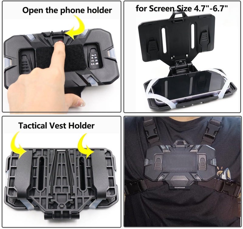 LThyzszb Tactical Plate Carrier Phone Mount Vest Phone Holder, Universal Phone Chest Mount for Screen Size 4.7"-6.7" - Image 4